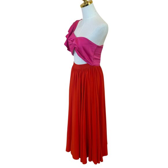 Amur Pink Orange One Shoulder Gown SIZE 2 Pleated Cut Out Formal Vacation $600 - Picture 13 of 16